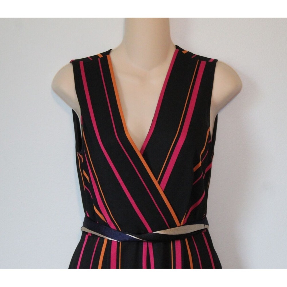 Diane Von Furstenberg Sleeveless Crossover Wide Leg Striped One-Piece Jumpsuit 0 - Picture 4 of 14